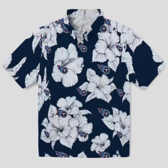 Tennessee Titans Hibiscus Blooms Navy Hawaiian Shirt, Summer Tropical NFL Apparel