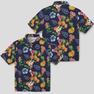 Tennessee Titans Hibiscus Fruit Hawaiian Shirt, Navy Blue Tropical Short Sleeve Shirt