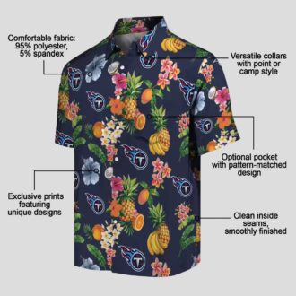 Tennessee Titans Hibiscus Fruit Hawaiian Shirt, Navy Blue Tropical Short Sleeve Shirt