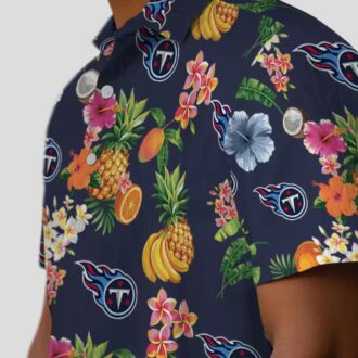 Tennessee Titans Hibiscus Fruit Hawaiian Shirt, Navy Blue Tropical Short Sleeve Shirt