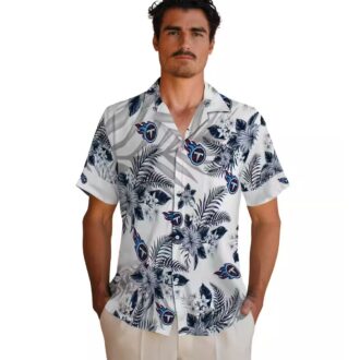 Tennessee Titans Hibiscus Hawaiian Shirt, Palm Leaves Navy White Design for NFL Fans USA
