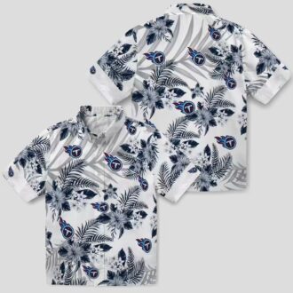 Tennessee Titans Hibiscus Hawaiian Shirt, Palm Leaves Navy White Design for NFL Fans USA