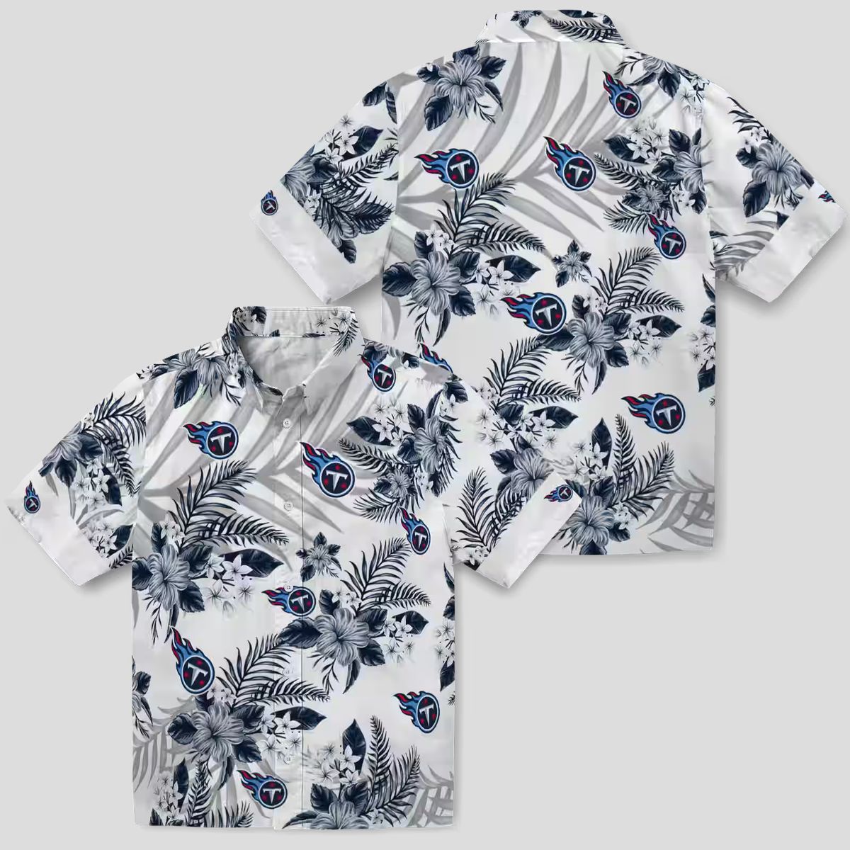 Tennessee Titans Hibiscus Hawaiian Shirt, Palm Leaves Navy White Design for NFL Fans USA