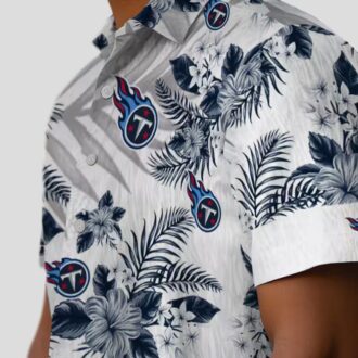 Tennessee Titans Hibiscus Hawaiian Shirt, Palm Leaves Navy White Design for NFL Fans USA