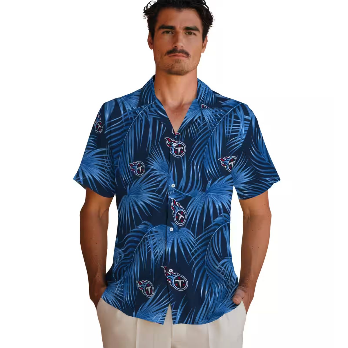 Tennessee Titans Leafy Palms Hawaiian Shirt, NFL Team Shirt for Summer Vacation