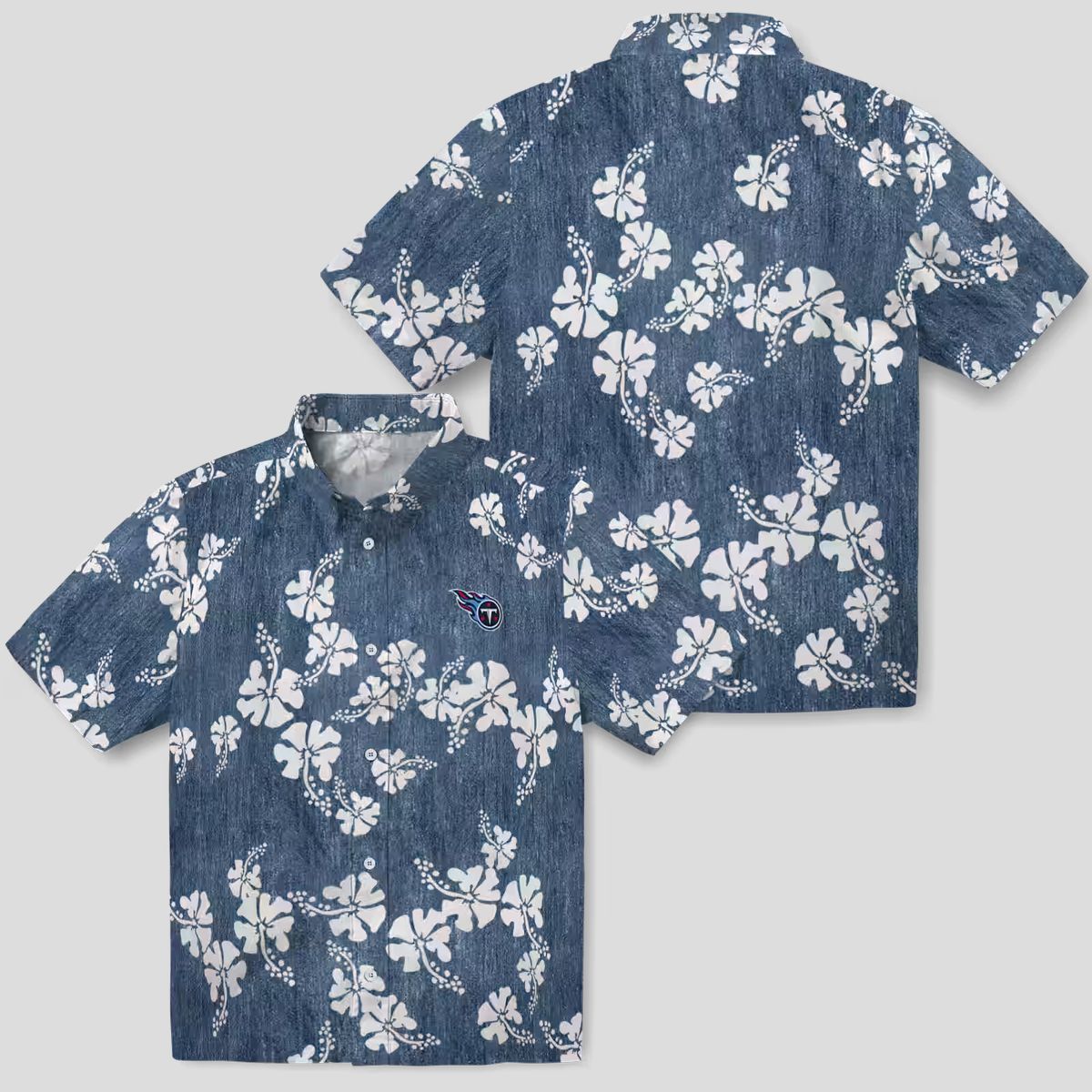 Tennessee Titans Navy Hawaiian Shirt with Hibiscus Clusters, Summer NFL Apparel