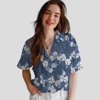Tennessee Titans Navy Hawaiian Shirt with Hibiscus Clusters, Summer NFL Apparel