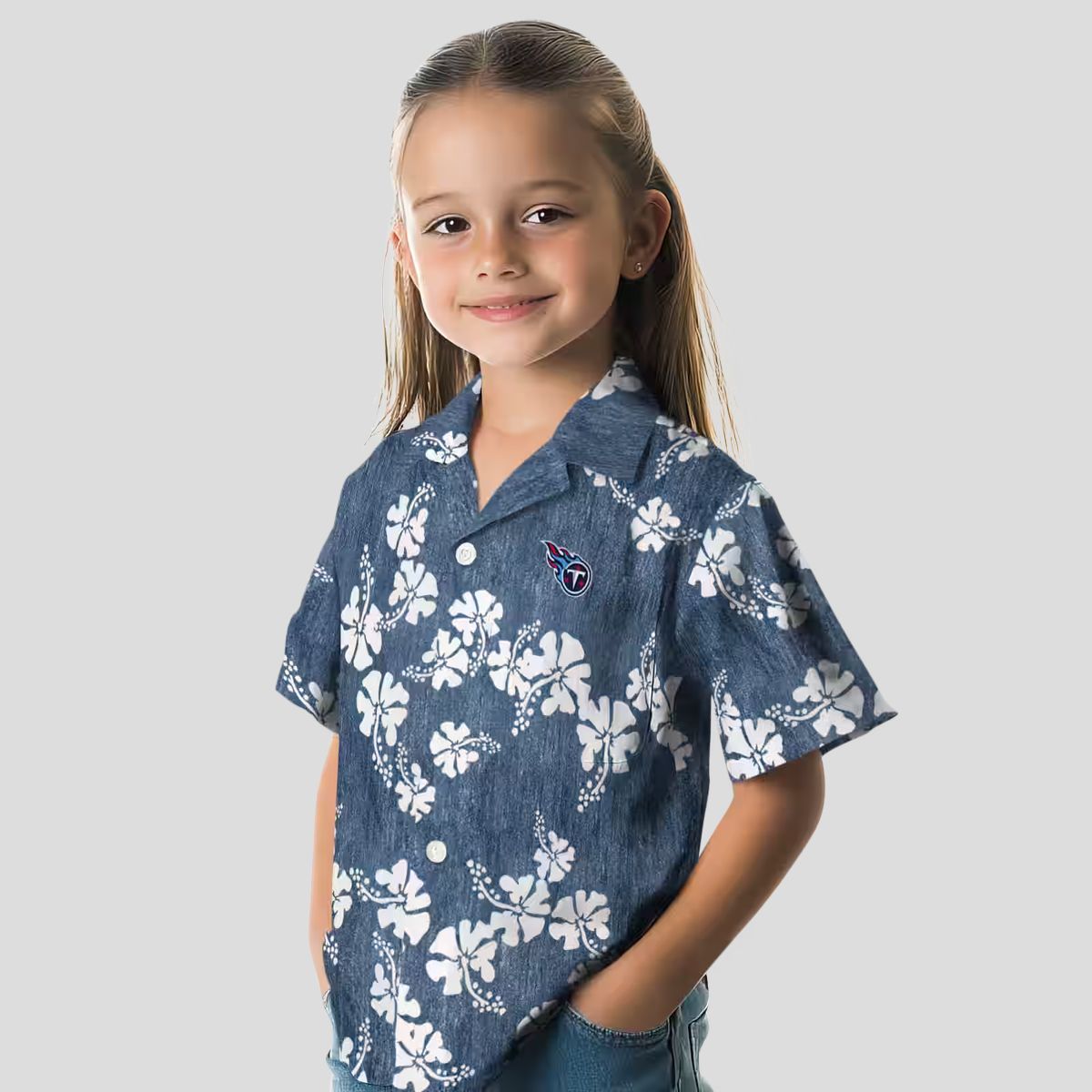 Tennessee Titans Navy Hawaiian Shirt with Hibiscus Clusters, Summer NFL Apparel