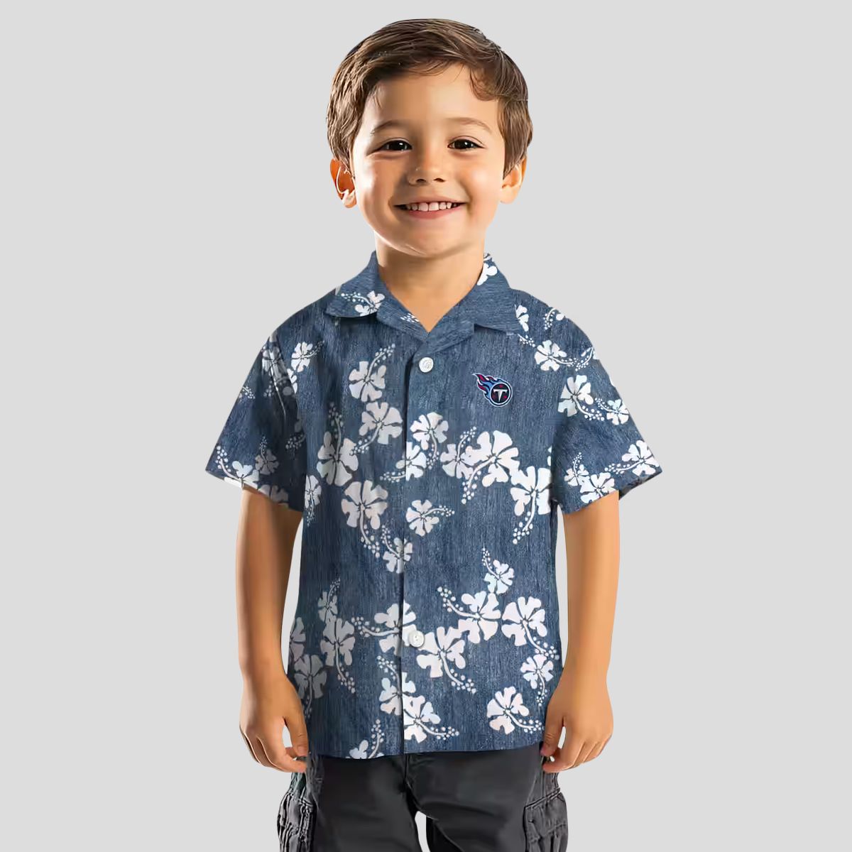 Tennessee Titans Navy Hawaiian Shirt with Hibiscus Clusters, Summer NFL Apparel