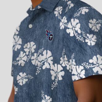 Tennessee Titans Navy Hawaiian Shirt with Hibiscus Clusters, Summer NFL Apparel