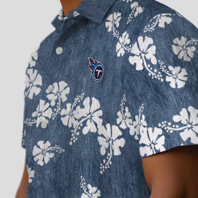 Tennessee Titans Navy Hawaiian Shirt with Hibiscus Clusters, Summer NFL Apparel