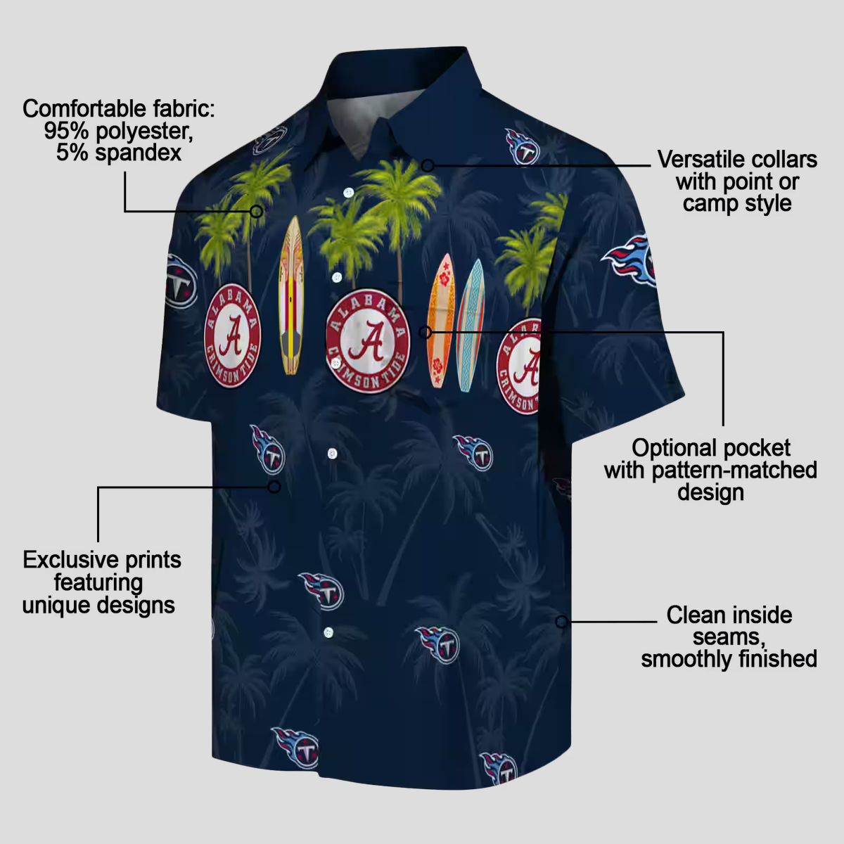 Tennessee Titans Navy Hawaiian Shirt, Surfboard & Palm Aloha Style for Summer