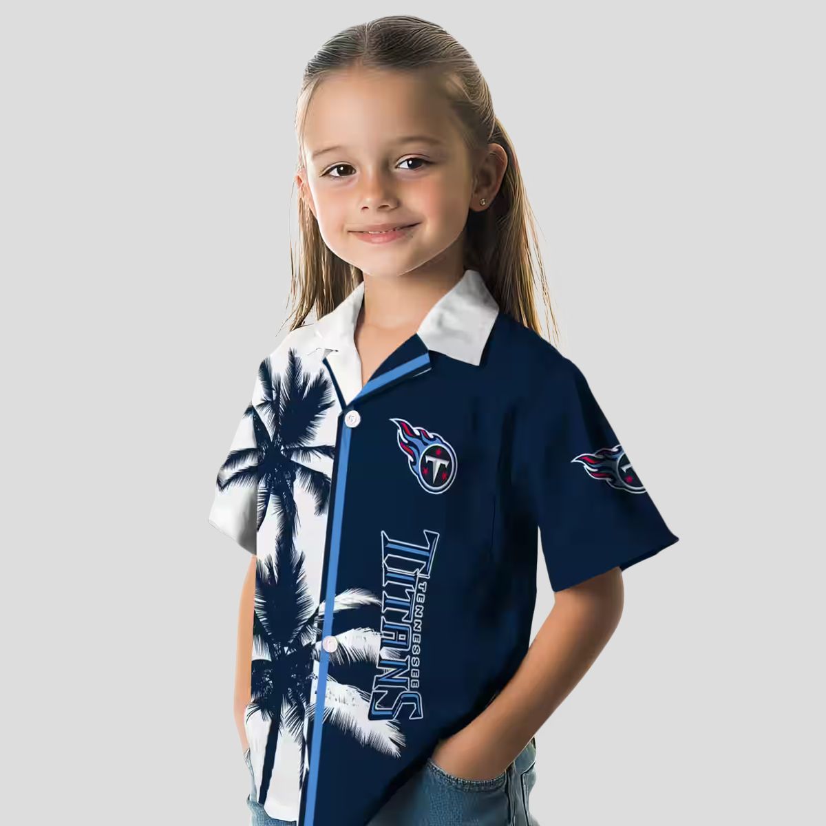 Tennessee Titans Navy White Hawaiian Shirt, Tropical Palm Tree Design for Summer NFL Fans