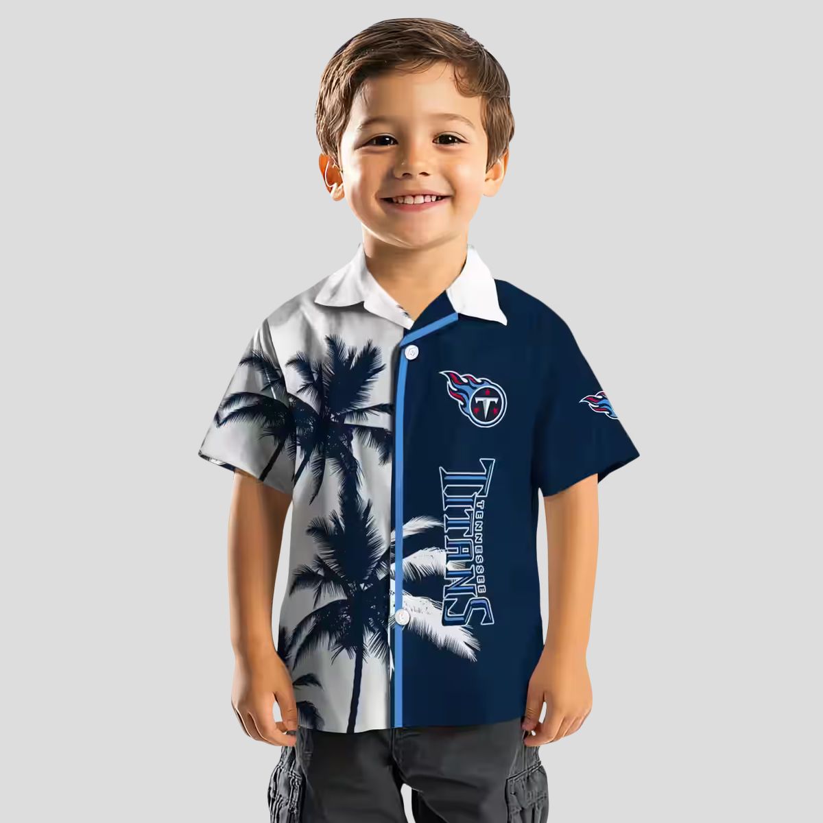Tennessee Titans Navy White Hawaiian Shirt, Tropical Palm Tree Design for Summer NFL Fans