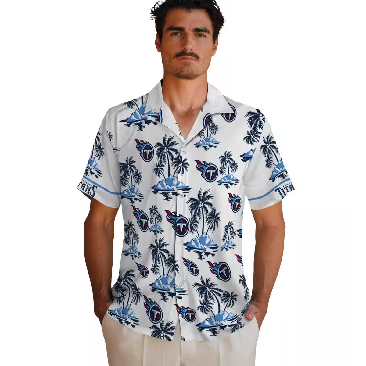 Tennessee Titans Palm Island Hawaiian Shirt, Navy White NFL Summer Shirt