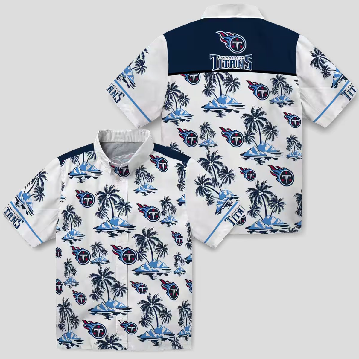Tennessee Titans Palm Island Hawaiian Shirt, Navy White NFL Summer Shirt