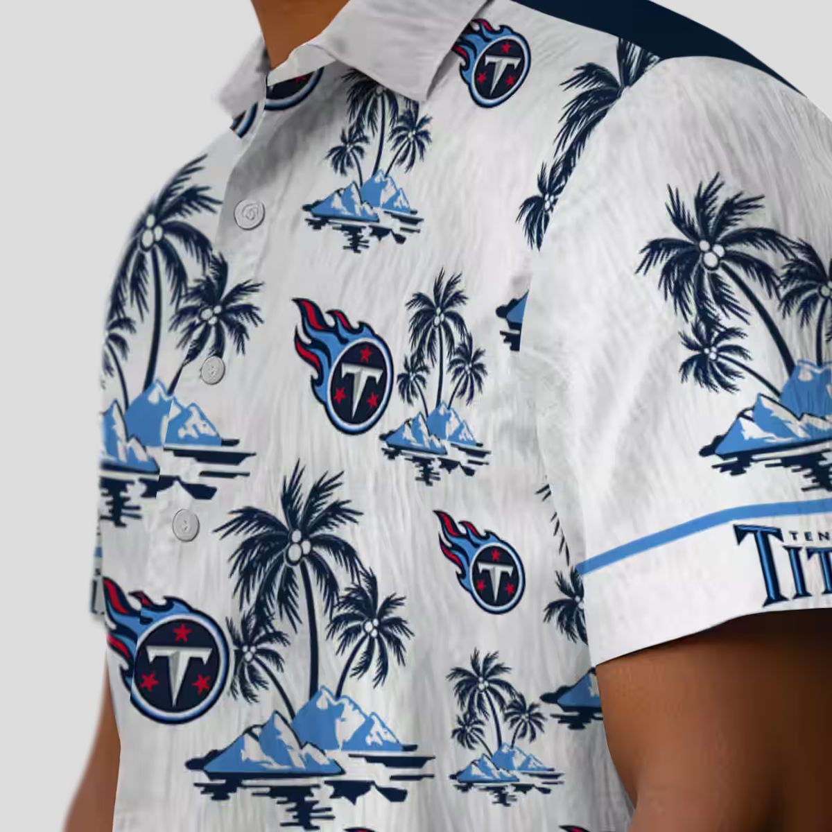Tennessee Titans Palm Island Hawaiian Shirt, Navy White NFL Summer Shirt
