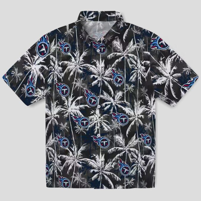 Tennessee Titans Palm Pattern Hawaiian Shirt, Navy and Black Tropical Design for NFL Fans