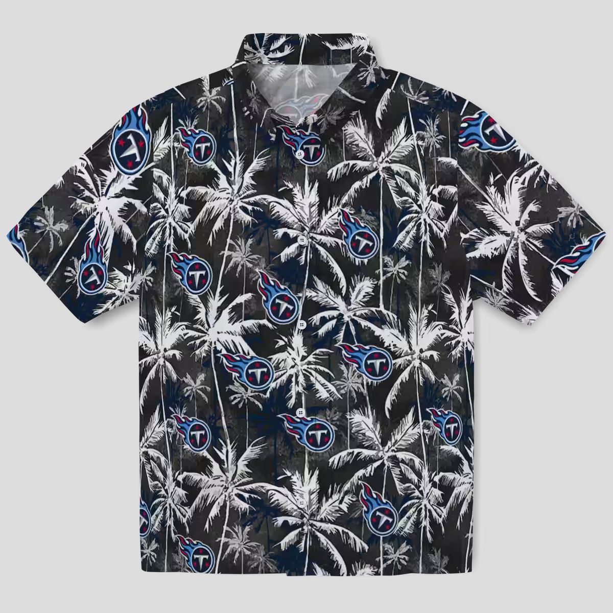 Tennessee Titans Palm Pattern Hawaiian Shirt, Navy and Black Tropical Design for NFL Fans