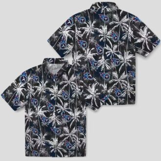 Tennessee Titans Palm Pattern Hawaiian Shirt, Navy and Black Tropical Design for NFL Fans
