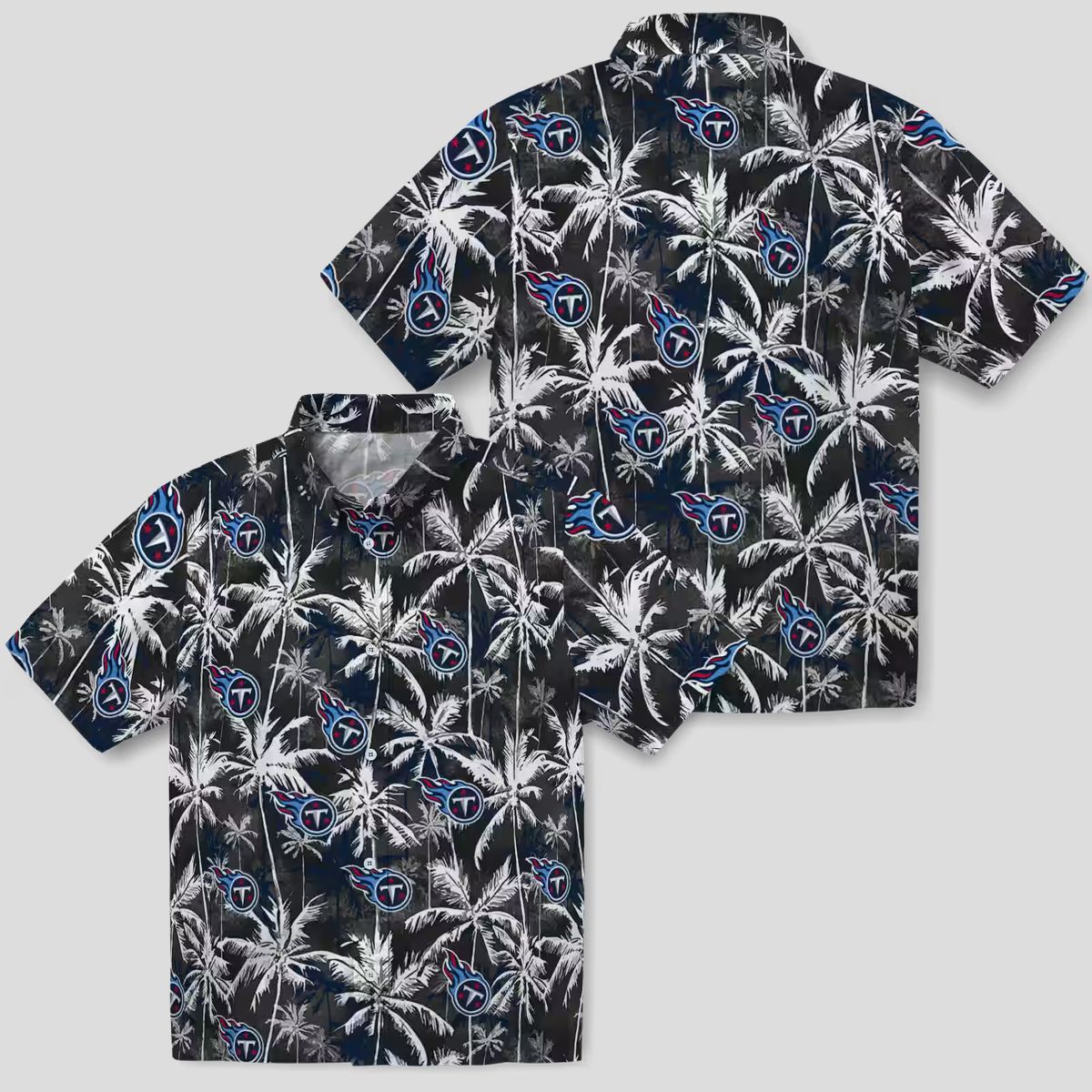 Tennessee Titans Palm Pattern Hawaiian Shirt, Navy and Black Tropical Design for NFL Fans