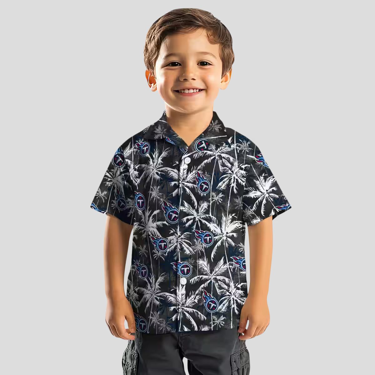 Tennessee Titans Palm Pattern Hawaiian Shirt, Navy and Black Tropical Design for NFL Fans