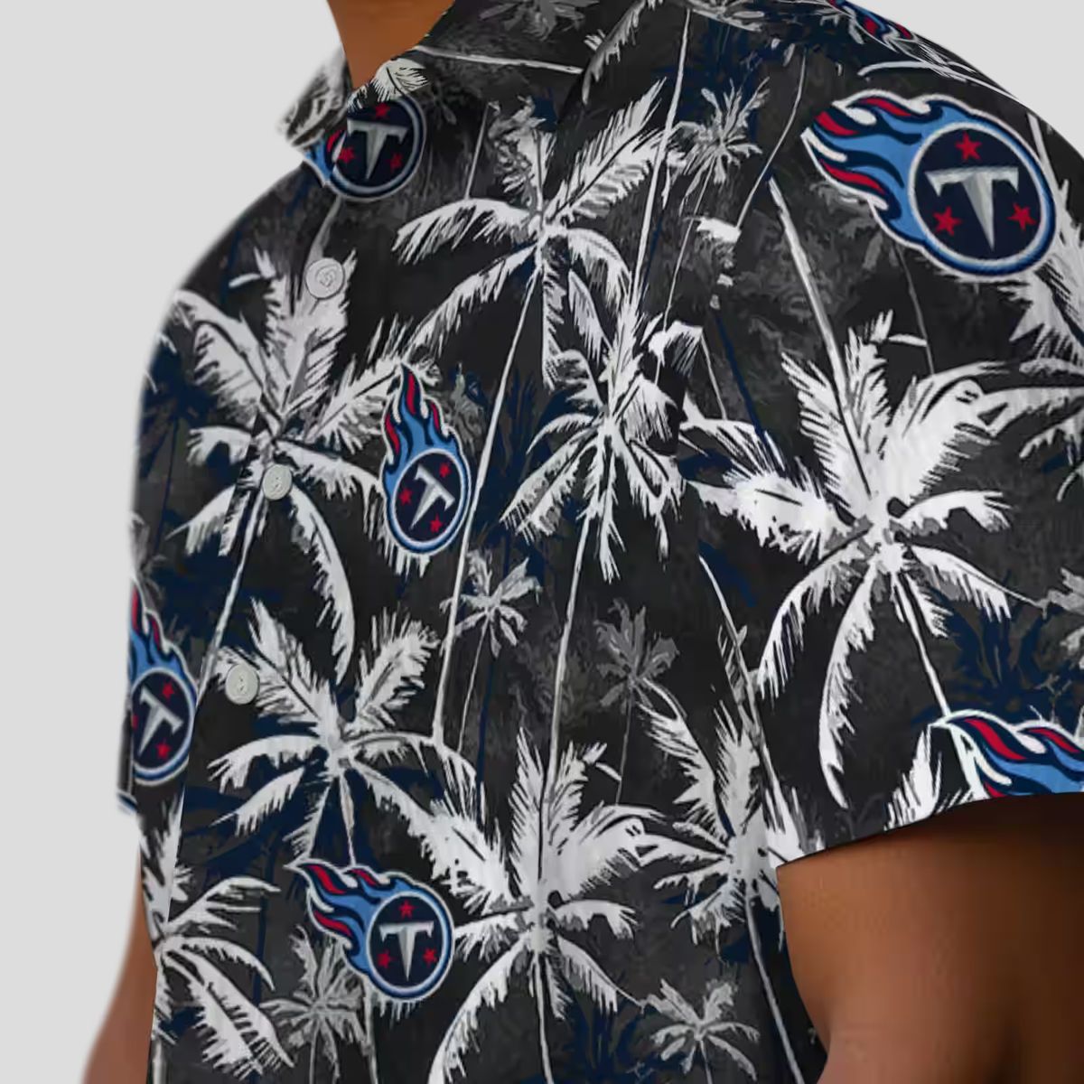 Tennessee Titans Palm Pattern Hawaiian Shirt, Navy and Black Tropical Design for NFL Fans