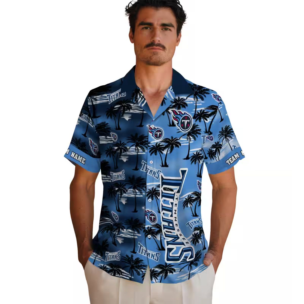 Tennessee Titans Palm Silhouettes Navy Hawaiian Shirt, Custom NFL Fan Gear for Summer
