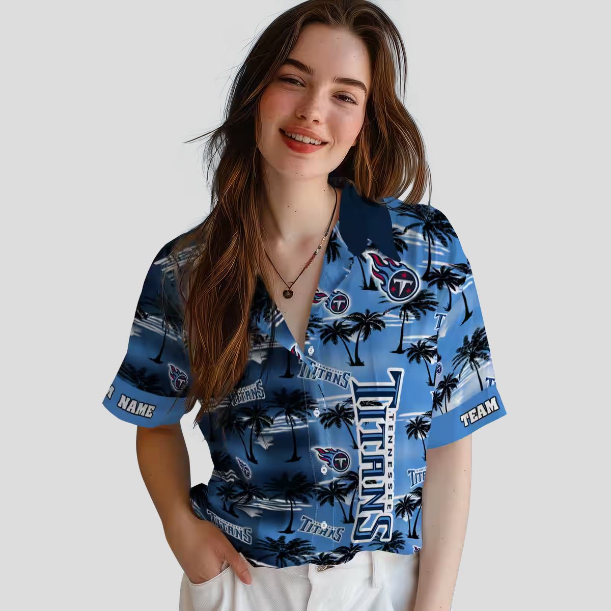 Tennessee Titans Palm Silhouettes Navy Hawaiian Shirt, Custom NFL Fan Gear for Summer