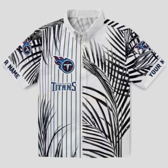 Tennessee Titans Palm Stripes Hawaiian Shirt, Tropical Navy Black White Shirt for Game Day