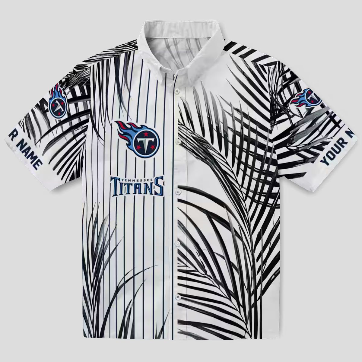 Tennessee Titans Palm Stripes Hawaiian Shirt, Tropical Navy Black White Shirt for Game Day