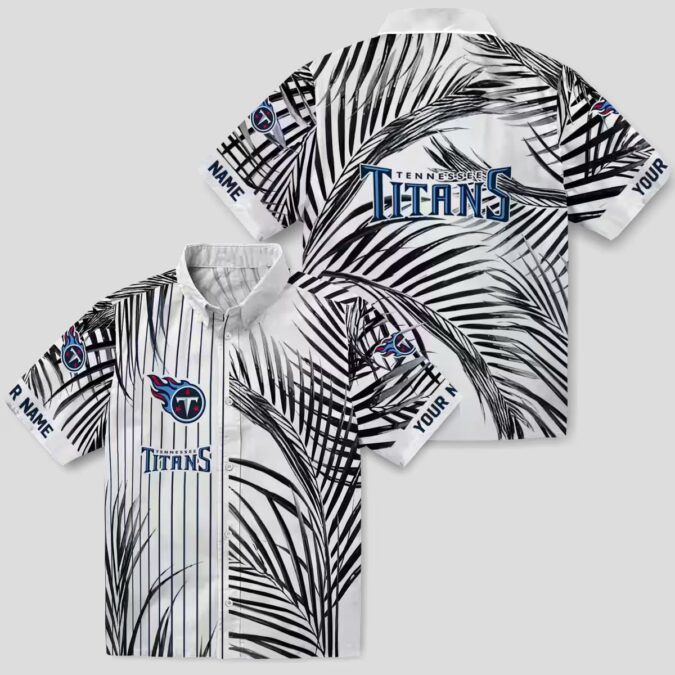 Tennessee Titans Palm Stripes Hawaiian Shirt, Tropical Navy Black White Shirt for Game Day
