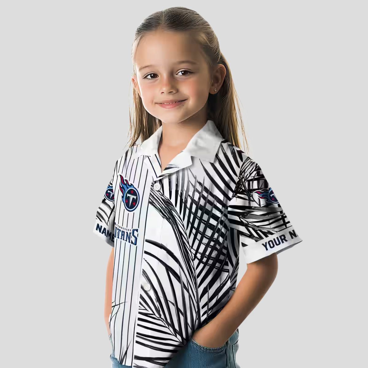 Tennessee Titans Palm Stripes Hawaiian Shirt, Tropical Navy Black White Shirt for Game Day
