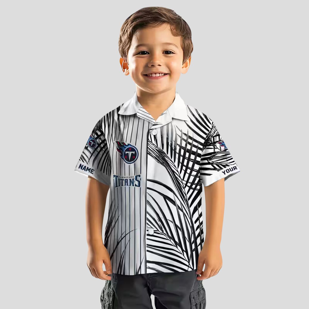 Tennessee Titans Palm Stripes Hawaiian Shirt, Tropical Navy Black White Shirt for Game Day