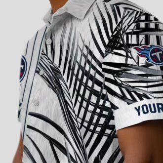 Tennessee Titans Palm Stripes Hawaiian Shirt, Tropical Navy Black White Shirt for Game Day