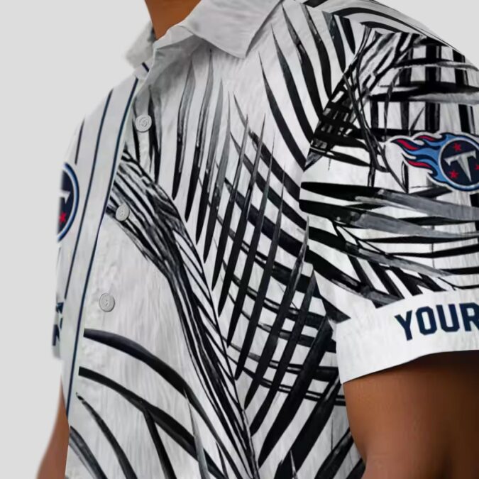 Tennessee Titans Palm Stripes Hawaiian Shirt, Tropical Navy Black White Shirt for Game Day