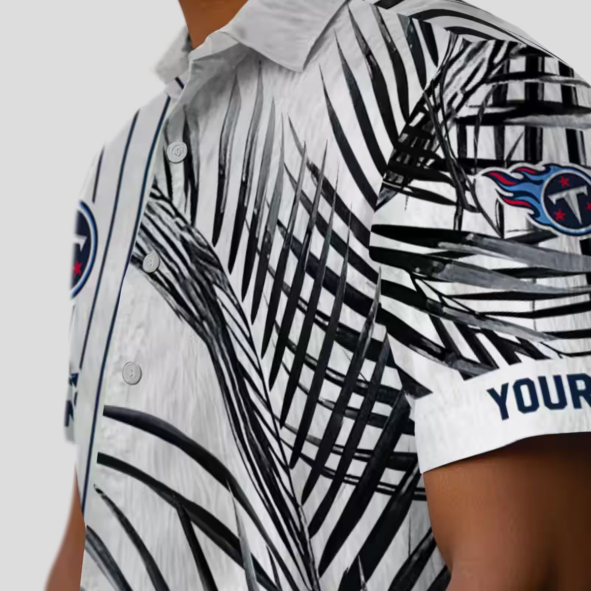 Tennessee Titans Palm Stripes Hawaiian Shirt, Tropical Navy Black White Shirt for Game Day