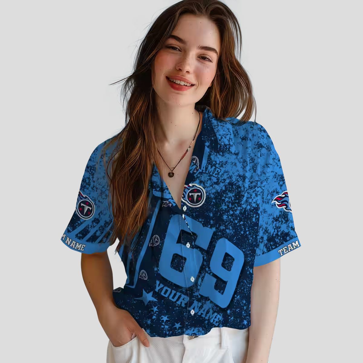 Tennessee Titans Star Stripes Navy Hawaiian Shirt, Custom NFL Beach Shirt for Fans