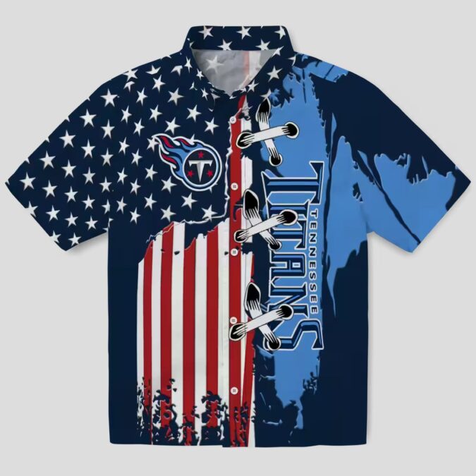 Tennessee Titans Stitched Flag Navy Hawaiian Shirt, Tropical NFL Beach Shirt for US Fans