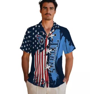Tennessee Titans Stitched Flag Navy Hawaiian Shirt, Tropical NFL Beach Shirt for US Fans