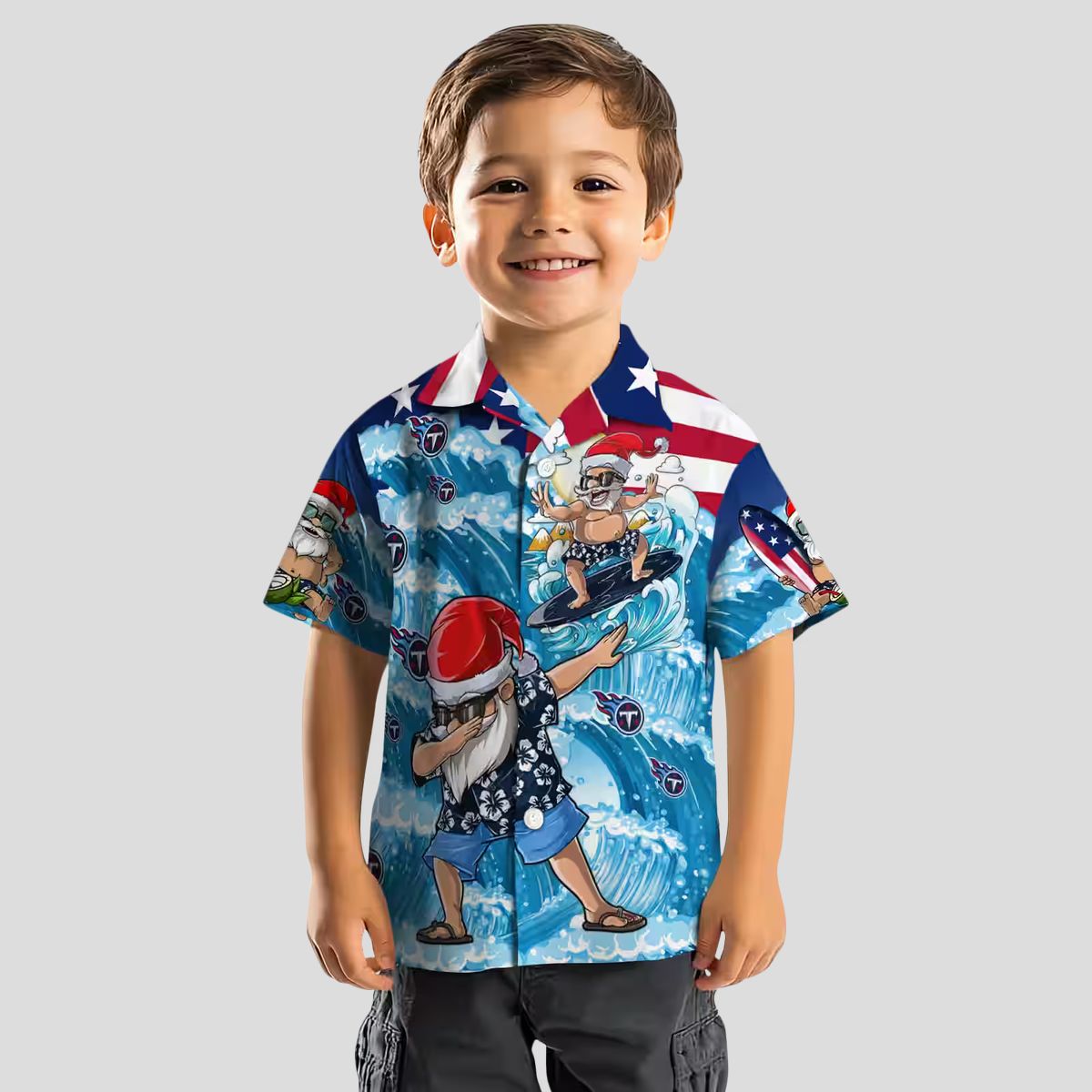Tennessee Titans Surfing Santa Blue Hawaiian Shirt, NFL Fan Holiday Apparel