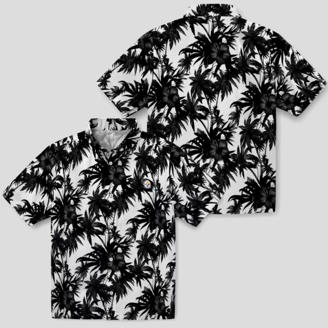 Best Pittsburgh Steelers Aloha Hawaiian Shirt - Palm Print Black & White Summer Outfit