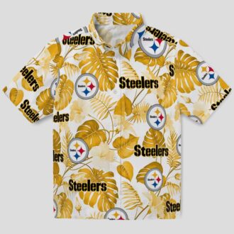 Best Pittsburgh Steelers Hawaiian Shirt - Tropical Plants Design in Gold & White