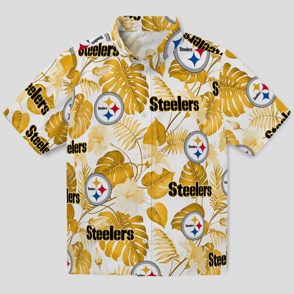 Best Pittsburgh Steelers Hawaiian Shirt - Tropical Plants Design in Gold & White