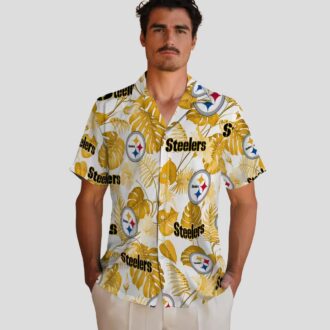 Best Pittsburgh Steelers Hawaiian Shirt - Tropical Plants Design in Gold & White