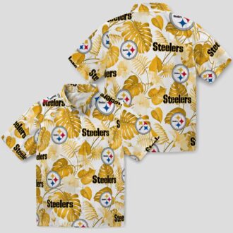 Best Pittsburgh Steelers Hawaiian Shirt - Tropical Plants Design in Gold & White