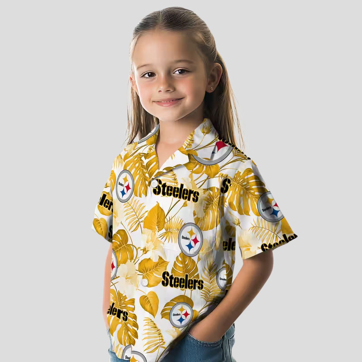Best Pittsburgh Steelers Hawaiian Shirt - Tropical Plants Design in Gold & White