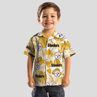 Best Pittsburgh Steelers Hawaiian Shirt - Tropical Plants Design in Gold & White