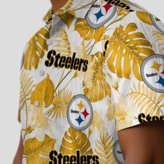 Best Pittsburgh Steelers Hawaiian Shirt - Tropical Plants Design in Gold & White