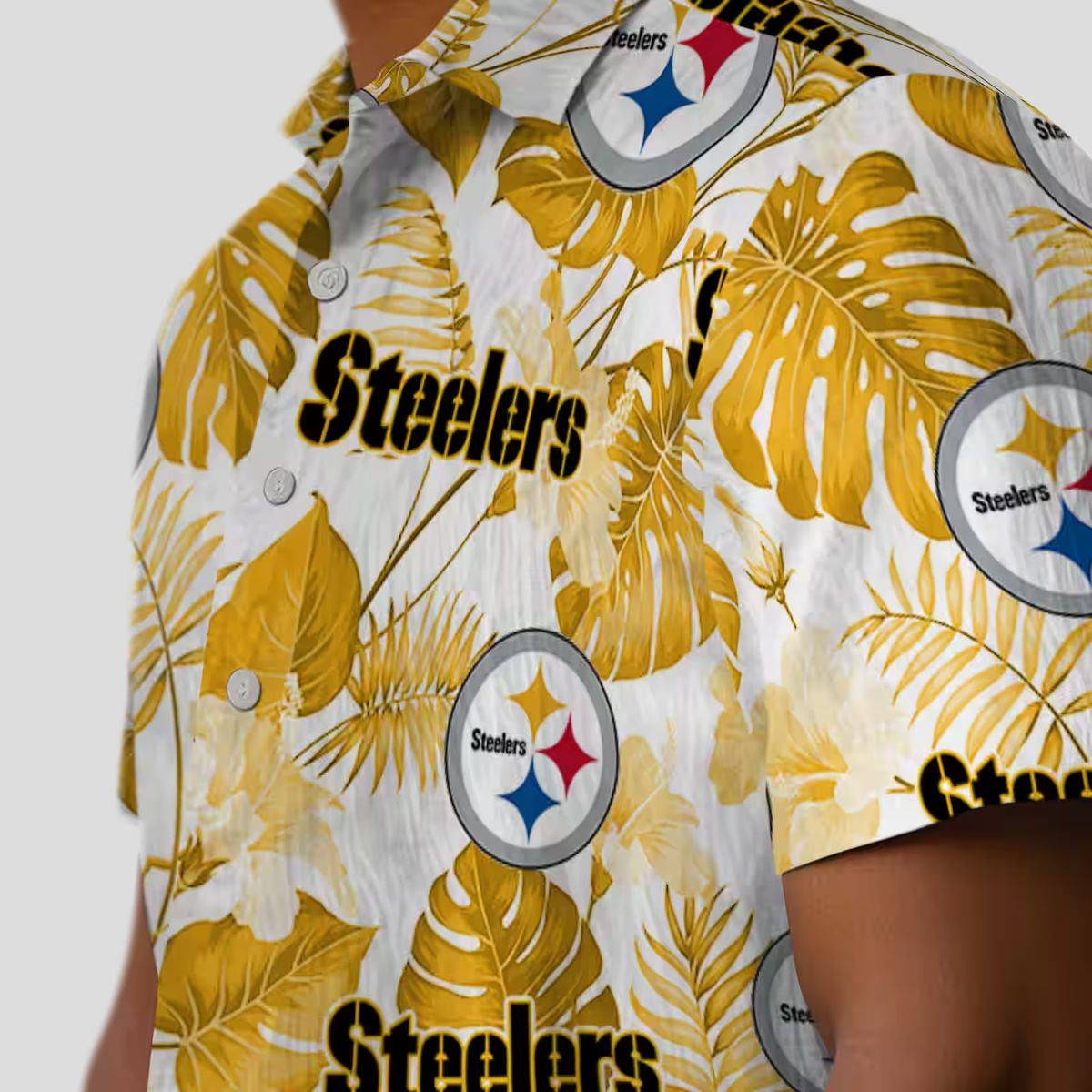 Best Pittsburgh Steelers Hawaiian Shirt - Tropical Plants Design in Gold & White